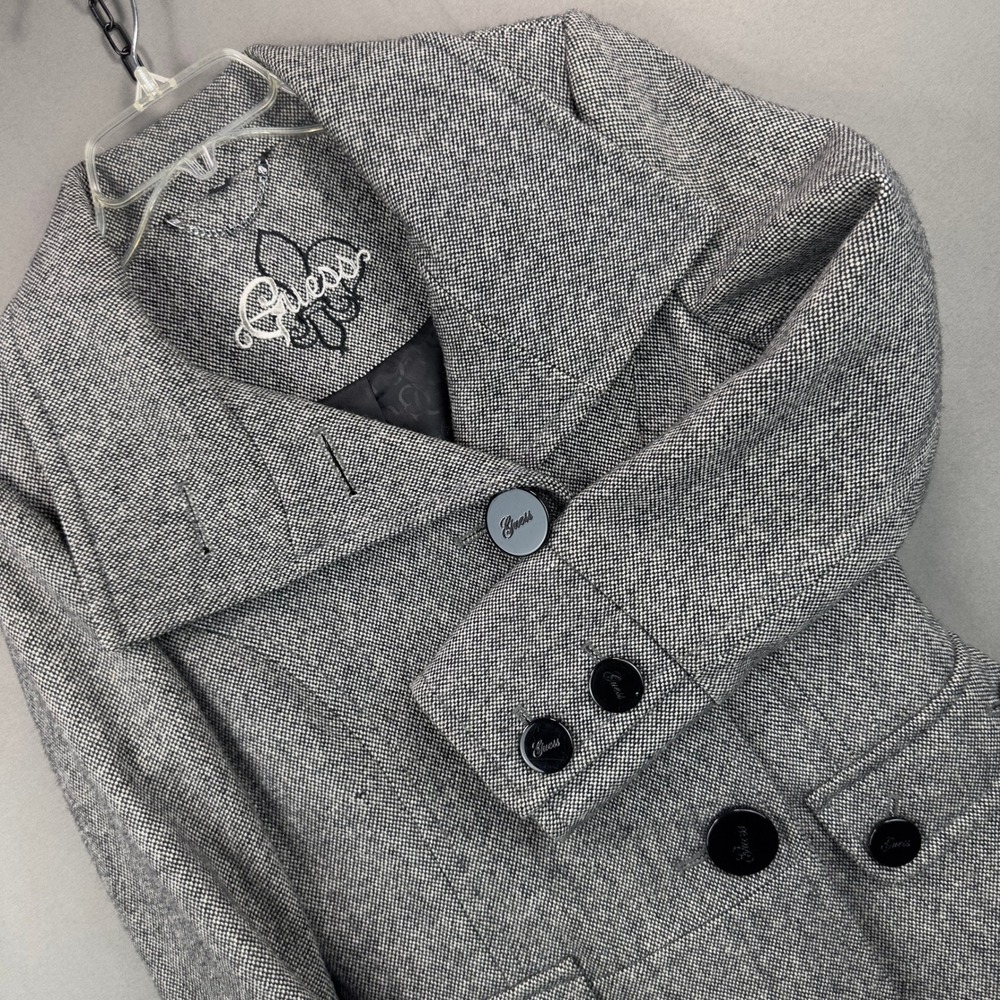 Guess Pea Coat Women PXS Grey Excellent Tweed Double Breasted Winter Trench
